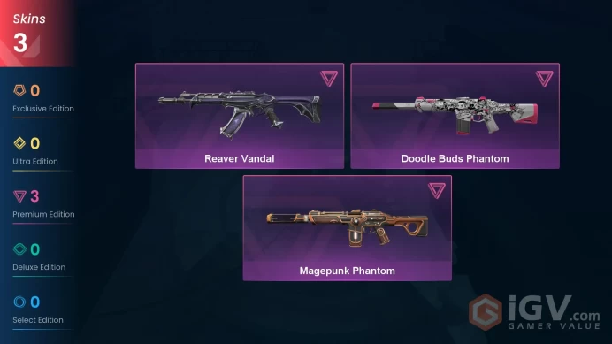 EU\TUR | 85 VP | 3 skins | Doodle Buds Phantom | Magepunk Phantom | Reaver Vandal |	V0135
