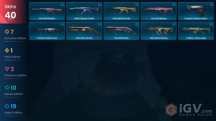 NA / 40 Skins / Reaver Karambit / Ion Karambit / Elderflame + Gaia's Vengeance Vandal / RGX 11z Pro Firefly /  V128