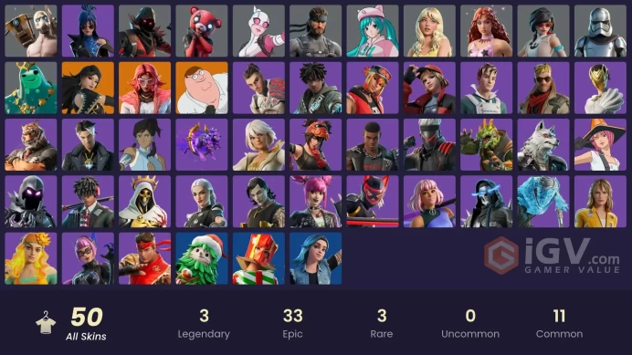 Fortnite Account [PC] 50 skins | Valeria | Era | Peter Griffin | Poseidon | Captain Phasma | Apprentice Evie | Cuddlepool | Ravenpool | Gwenpool