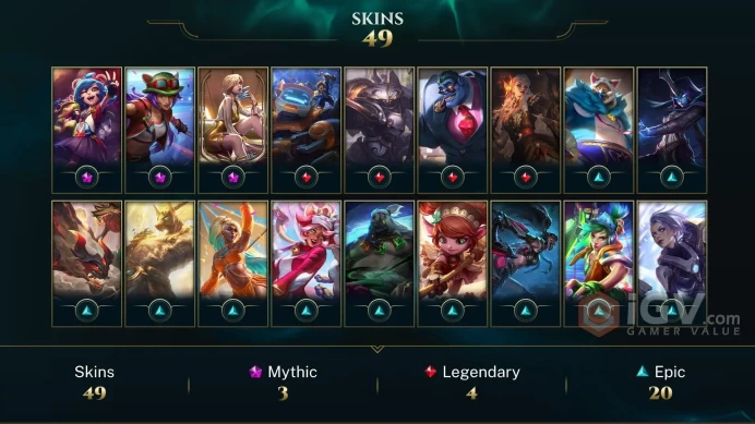 LAN - UNRANKED- RANKED READY - 99 Champ - 49 Good Skins(3 Mythic, 4 Legendary, 20 Epic) - 100K BE-- HANDMADE - S9 ACC - FULL ACCES - CHEAP