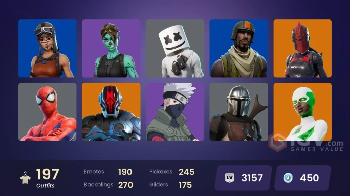 197 skins [All Platforms] Lara Croft | Reaper | Backlash | Spider-Man | Spider-Gwen | Geralt of Rivia | 450 VB | Instant Delivery