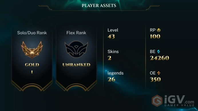 [EUW] | Gold  | Champion 25   | SKIN1  | 25K BE   | Full Access | Instant Delivery |Unverified Email | Y6