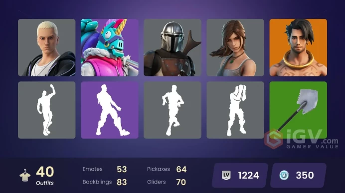 | PC/PSN/XBOX | 40 SKINS | Mandalorian | Spire Assassin | Predator | Joey | Menace | Kymera | Raz | Alli | Polar Peely | 350 VBUCKS | FucJL |
