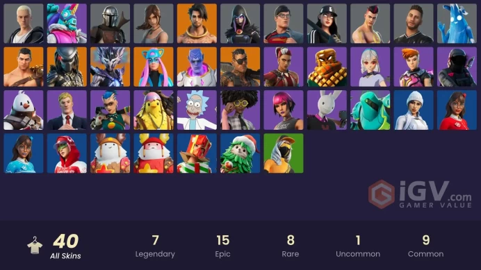 | PC/PSN/XBOX | 40 SKINS | Mandalorian | Spire Assassin | Predator | Joey | Menace | Kymera | Raz | Alli | Polar Peely | 350 VBUCKS | FucJL |