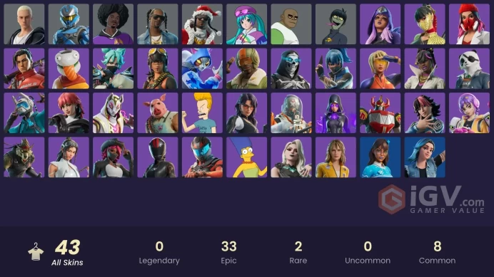 | PC/PSN/XBOX | 43 SKINS | Kendo | Tide Strider | Lt. Ripp Slade | Jade | Skull Commander | Durrr Taisho | Nyanja | 300 VBUCKS | FwDGa |