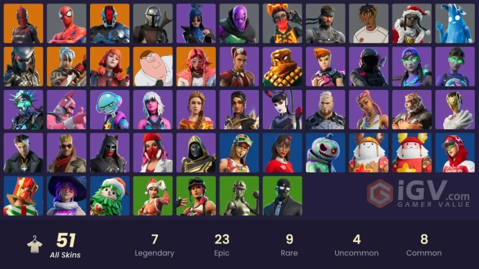 | PC/XBOX | 51 SKINS | Valeria | Red Knight | Mandalorian | Predator | Ronin | Peter Griffin | The Imagined | Fresh Aura | 550 VBUCKS | FuV7c |