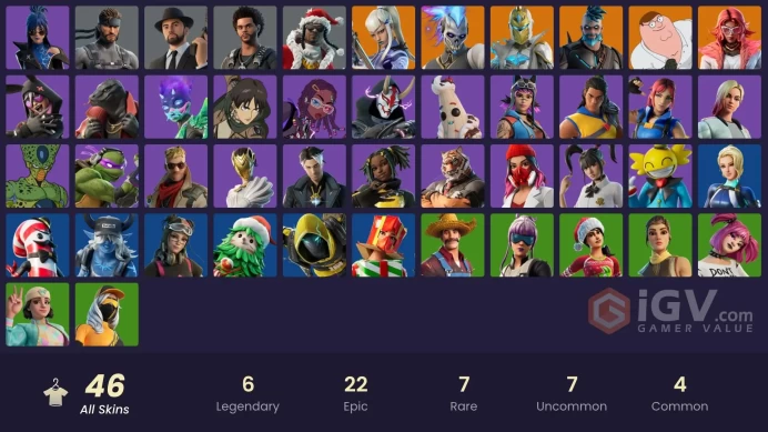 | PC/XBOX | 46 SKINS | Omegarok | Peter Griffin | Spectra Knight | Mizuki | Valeria | Renzo the Destroyer | Montague | 100 VBUCKS | Fvc8d |