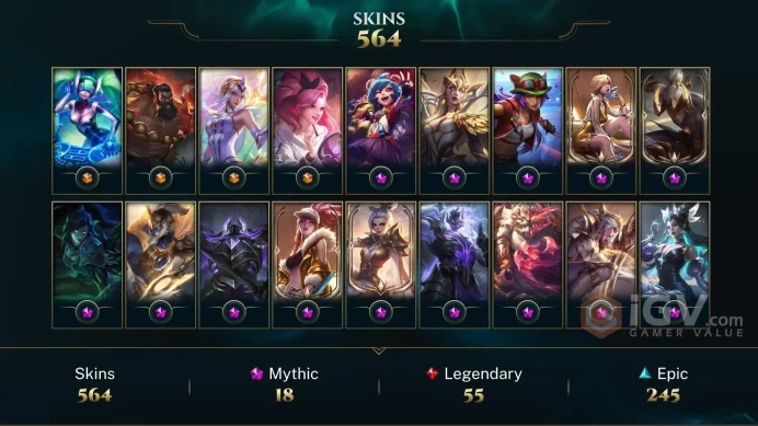 [D177] NA/EUW/OCE/JP/ 172 heroes / 564skins /  Instant Delivery/ Can change bound email and password/Can be transferred to any server / Can chan