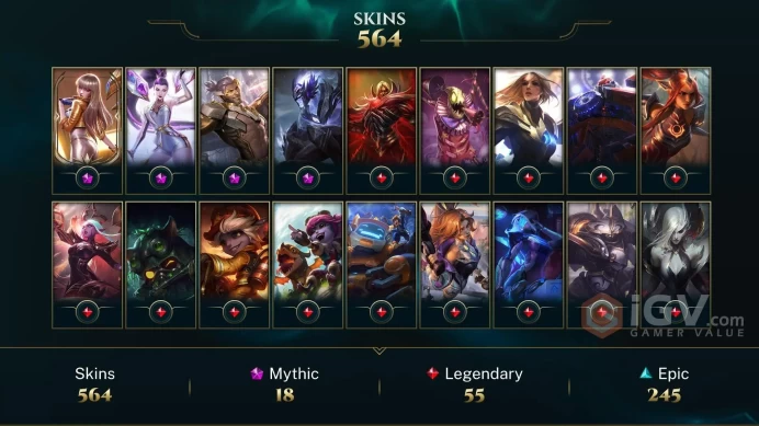 [D177] NA/EUW/OCE/JP/ 172 heroes / 564skins /  Instant Delivery/ Can change bound email and password/Can be transferred to any server / Can chan