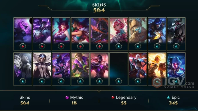 [D177] NA/EUW/OCE/JP/ 172 heroes / 564skins /  Instant Delivery/ Can change bound email and password/Can be transferred to any server / Can chan
