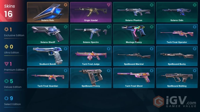 | AP | 1 KNIFE | 16 SKINS | VALUE: 1775 VP | Solarex Relic | Origin Vandal | SILVER 2 | 81 LEVEL | INSTANT DELIVERY | FULL ACCESS | FsN0M |