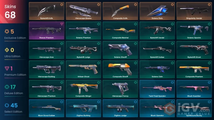 EU | 60 Skins | Singularity Vandal | Reaver Phantom | Solarex Relic | Composite Knife | Hieroscape Blades | Byteshift Knife