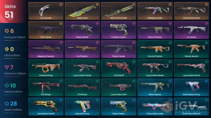 NA / 51 Skins / 3 Knives / Glitchpop / EX.O / Reaver / Ion / Oni / Recon / Forsaken / ChronoVoid / Magepunk / Coalition / Striker / Hydrodip XB4