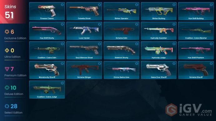 NA / 51 Skins / 3 Knives / Glitchpop / EX.O / Reaver / Ion / Oni / Recon / Forsaken / ChronoVoid / Magepunk / Coalition / Striker / Hydrodip XB4