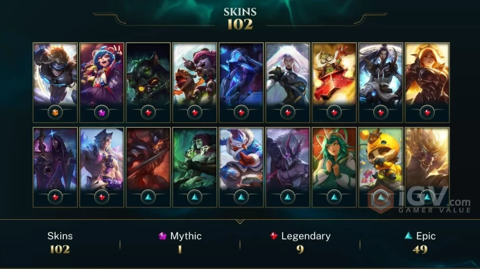 EUW - BRONZE 3(60LP) - 172 Champ - 102 Good Skins(1 Ultimate, 1 Mythic, 9 Legendary, 49 Epic) - 43K BE -5K RP - HANDMADE - FULL ACCES - CHEAP