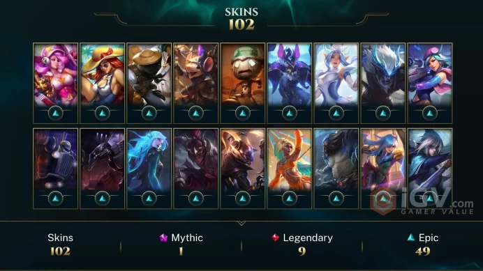 EUW - BRONZE 3(60LP) - 172 Champ - 102 Good Skins(1 Ultimate, 1 Mythic, 9 Legendary, 49 Epic) - 43K BE -5K RP - HANDMADE - FULL ACCES - CHEAP