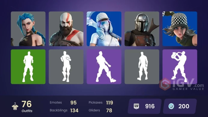 (PC PSN XBOX) 76 skins | LEVIATHAN AXE /  Gold Kratos | Arcane Jinx | Kymera | Nezumi | The Ageless | Joey | All Might | Mandalorian | Storm | J