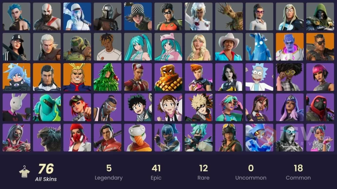 (PC PSN XBOX) 76 skins | LEVIATHAN AXE /  Gold Kratos | Arcane Jinx | Kymera | Nezumi | The Ageless | Joey | All Might | Mandalorian | Storm | J