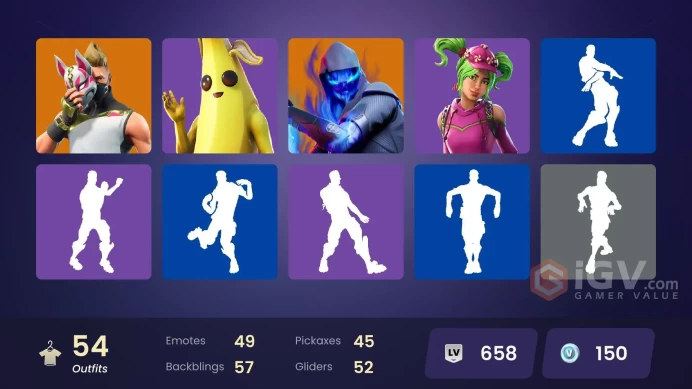 | PC/XBOX | 54 SKINS | Carbide | Drift | Fusion | The Scientist | Catalyst | Fade | Ragnarok | Blackheart | Hybrid | Rook | 150 VBUCKS | Fy58u |