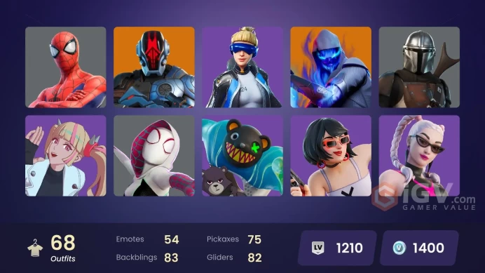 | PC/XBOX | 68 SKINS | Snap | Malik | Gear Specialist Maya | Ronin | Paradigm (Reality-659) | Omegarok | Spectra Knight | 1400 VBUCKS | Fub1K |