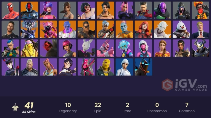 | PC/PSN/XBOX | 41 SKINS | Snap | The Foundation | Raz | Kymera | The Origin | Joey | The Imagined | Ronin | Spider-Man | 1100 VBUCKS | FxgQv |