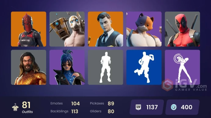 | PC/PSN/XBOX | 81 SKINS | Peter Griffin | Wild Card | Zeus | Zero | Deadfire | Valeria | Hades | Red Knight | Fade | Kit | 400 VBUCKS | FxHAr |