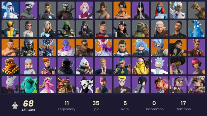| PC/PSN | 68 SKINS | Mandalorian | Predator | Joey | The Ageless | Menace | Renzo the Destroyer | Nezumi | Kymera | Era | 250 VBUCKS | FxsCz |