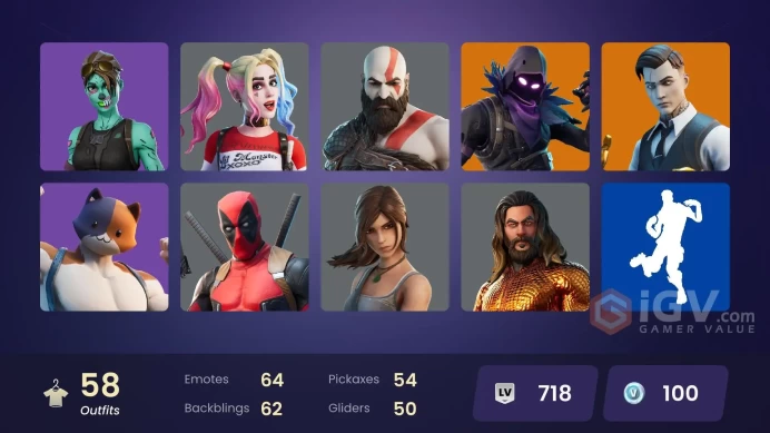 | PC/PSN/XBOX | 58 SKINS | Catalyst | Gear Specialist Maya | Midas | Oro | Raven | Deadpool | Zero | Eternal Knight | Kit | 100 VBUCKS | Fx5HM |