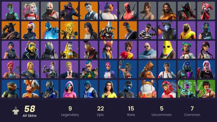 | PC/PSN/XBOX | 58 SKINS | Catalyst | Gear Specialist Maya | Midas | Oro | Raven | Deadpool | Zero | Eternal Knight | Kit | 100 VBUCKS | Fx5HM |