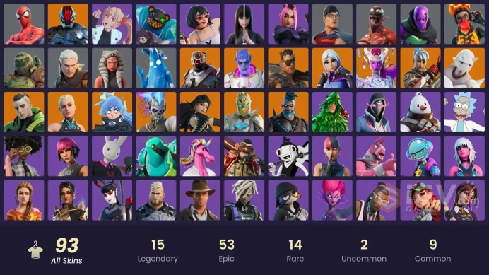 | PC | 93 SKINS | Ronin | Spectra Knight | Omegarok | Paradigm (Reality-659) | Kymera | Nezumi | Joey | Era | Twyn | Snap | 800 VBUCKS | Fwlvq |