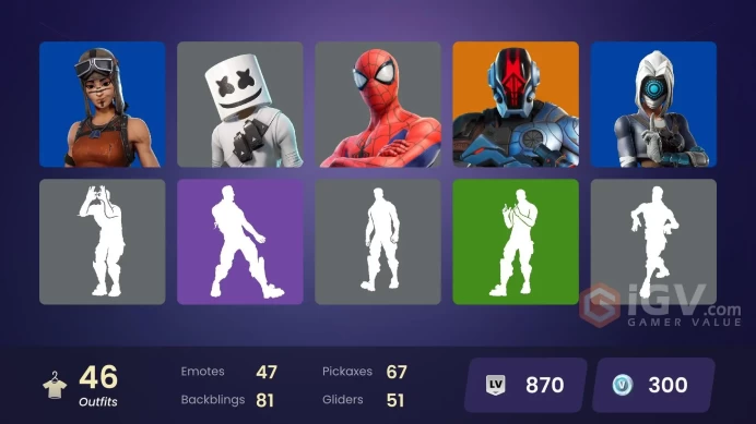 | PC/PSN/XBOX | 46 SKINS | Vegeta | The Foundation | Ronin | Yulejacket | Gumbo | Dark Doggo | Explorer Emilie | Harlowe | 300 VBUCKS | FxNrC |