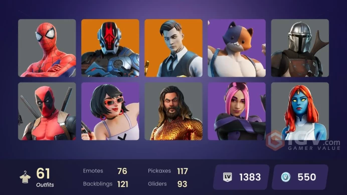 | PC/XBOX | 61 SKINS | Fade | Ronin | Mandalorian | Predator | Midas | The Foundation | Gear Specialist Maya | Deadpool | 350 VBUCKS | FxoFZ |