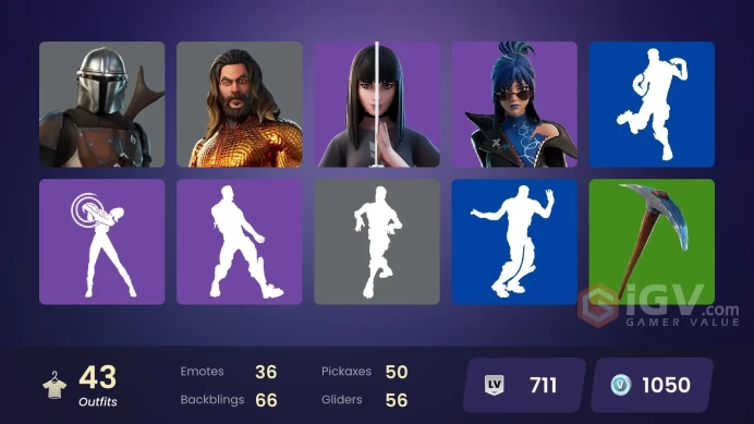 | PC/PSN/XBOX | 43 SKINS | Joey | Mandalorian | Eternal Knight | Menace | Kymera | Fade | Predator | Charlotte | Storm | 1050 VBUCKS | Fuc2J |