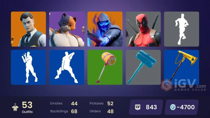 | PC/PSN/XBOX | 53 SKINS | Supersonic | Midas | Deadpool | Gear Specialist Maya | Eternal Knight | Fade | Fusion | Cyclo | 0 VBUCKS | Fx86i |