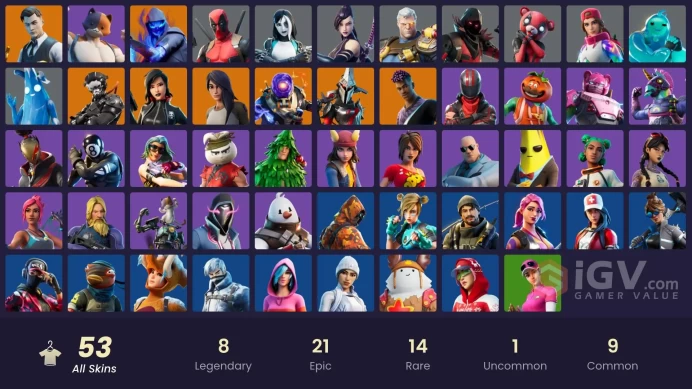 | PC/PSN/XBOX | 53 SKINS | Supersonic | Midas | Deadpool | Gear Specialist Maya | Eternal Knight | Fade | Fusion | Cyclo | 0 VBUCKS | Fx86i |