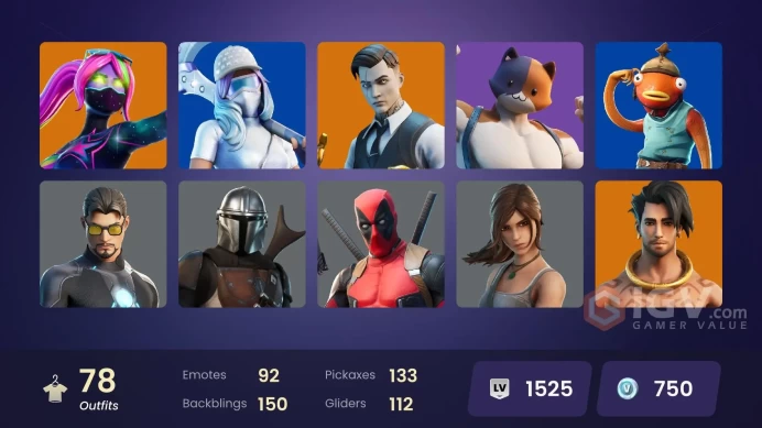 | PC/XBOX | 78 SKINS | Fade | Eternal Knight | Midas | Gear Specialist Maya | Deadpool | Raz | Alli | Predator | Menace | 750 VBUCKS | Fx33R |