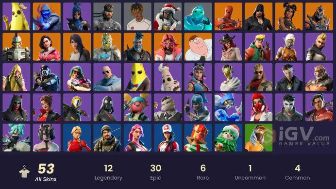 | PC/PSN | 53 SKINS | Peter Griffin | Rox | Omegarok | Fusion | Blackheart | Sentinel | Hybrid | Valeria | Spectra Knight | 350 VBUCKS | FtMQE |