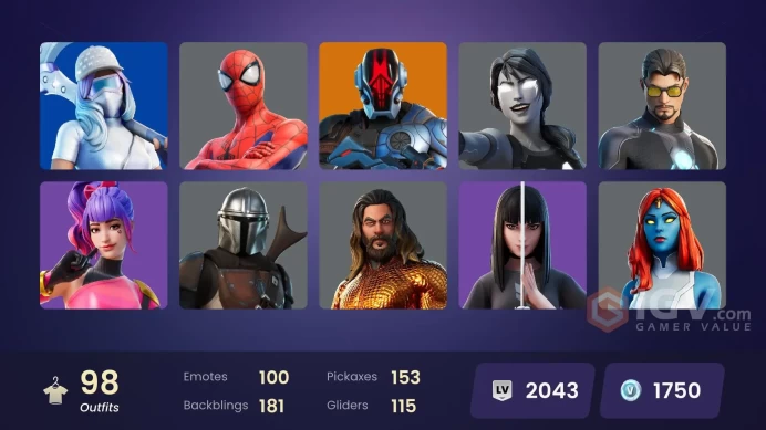 | PC | 98 SKINS | Eternal Knight | Predator | Ronin | Mandalorian | Era | The Foundation | Fade | Mizuki | Torin | Siona | 1750 VBUCKS | Fwj4V |