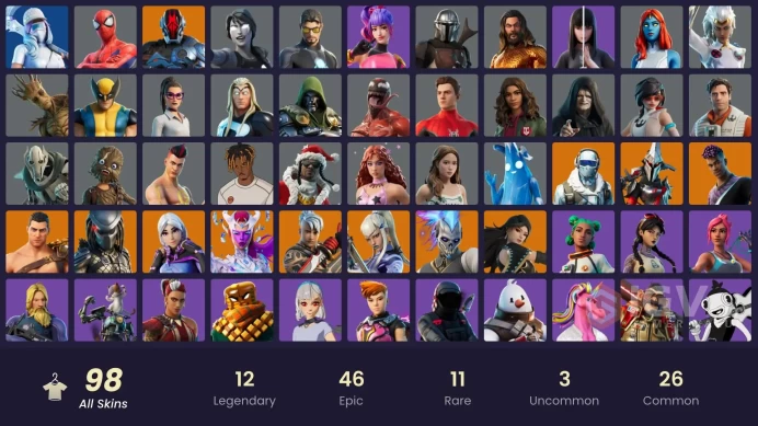| PC | 98 SKINS | Eternal Knight | Predator | Ronin | Mandalorian | Era | The Foundation | Fade | Mizuki | Torin | Siona | 1750 VBUCKS | Fwj4V |