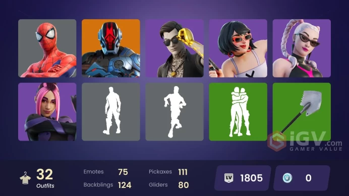 32 skins [All Platforms] Spider-Man | The Foundation | Malik | Ronin | Snap | Darth Vader | MJ (No Way Home) | 0 VB | Instant Delivery