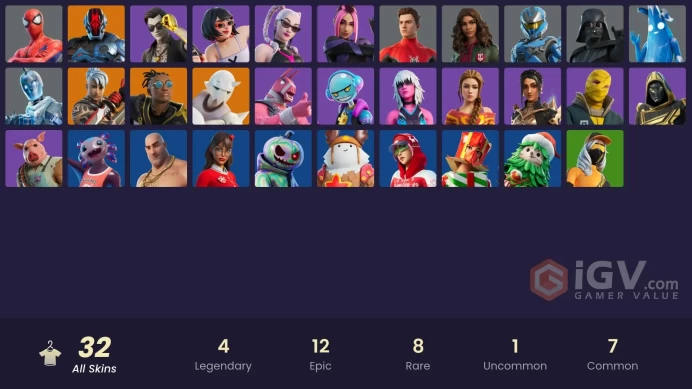 32 skins [All Platforms] Spider-Man | The Foundation | Malik | Ronin | Snap | Darth Vader | MJ (No Way Home) | 0 VB | Instant Delivery