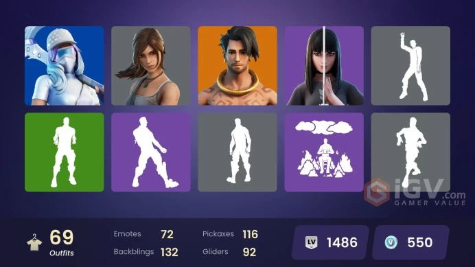 69 skins [All Platforms] Lara Croft | Joltara | Cloud Striker | Fixer | Sultura | Vivi Chroma | 550 VB | Instant Delivery