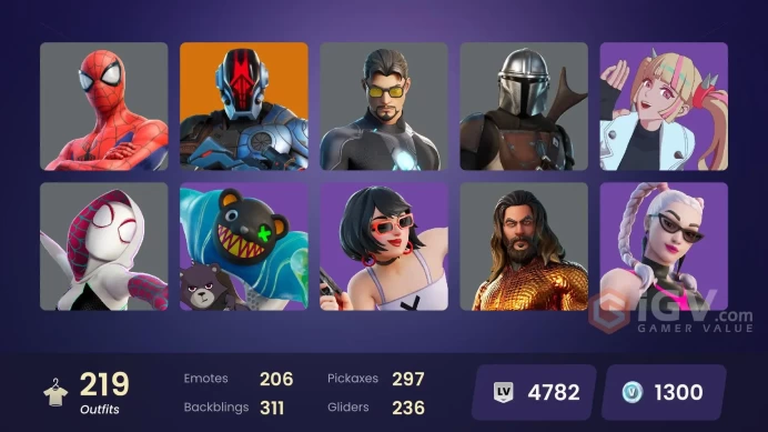 219 skins [All Platforms] Reaper | Spider-Man | Spider-Gwen | Geralt of Rivia | Peter Griffin | Galaxy Scout | 1300 VB | Instant Delivery