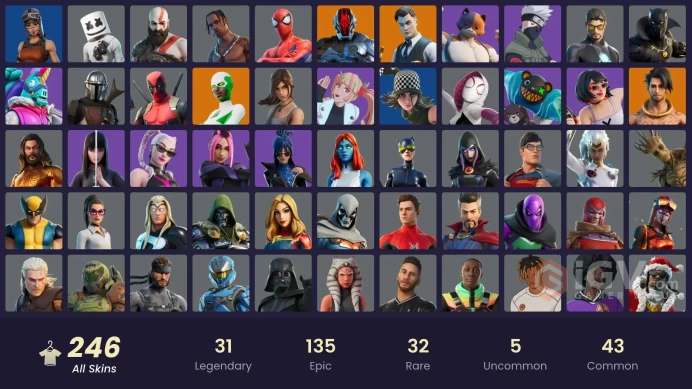 FA / 244 SKINS / TRAVIS SCOTT / GOLD KRATOS / GOLD MEOWSCLES / GOLD MIDAS / GOLD BRUTUS