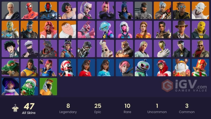 | PC | 47 SKINS | Valeria | Spectra Knight | Peter Griffin | Ronin | The Foundation | Omegarok | Malik | Snap | Hope | 500 VBUCKS | FyWSM |
