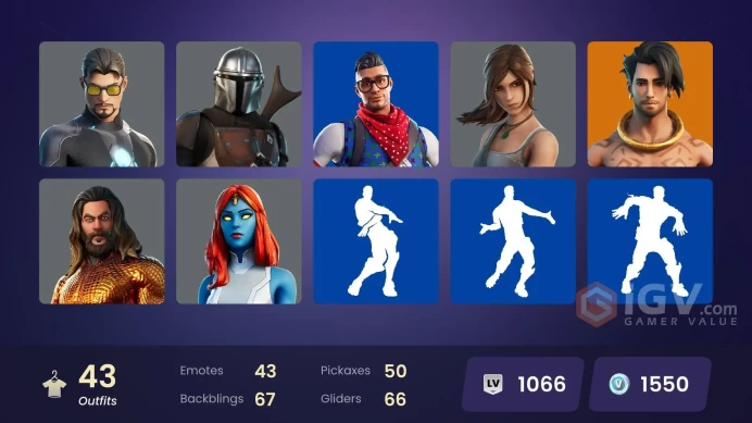 | PC/PSN/XBOX | 43 SKINS | Eternal Knight | Spire Assassin | Mandalorian | Predator | Fade | Raz | Joey | Kymera | Mave | 1550 VBUCKS | FyASH |