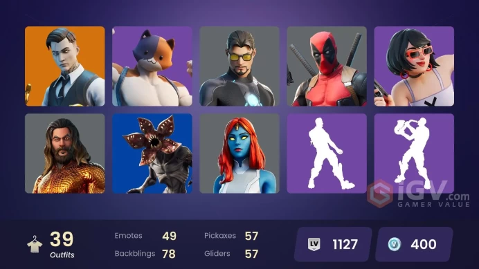 | PC/PSN/XBOX | 39 SKINS | Gear Specialist Maya | Midas | Snap | Deadpool | Fade | Eternal Knight | Deadeye | TNTina | 400 VBUCKS | FyeBw |