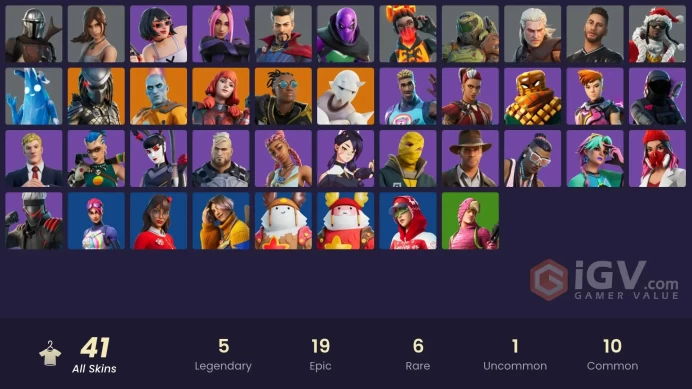 | PC/XBOX | 41 SKINS | Snap | Malik | The Imagined | Predator | Mandalorian | The Origin | Mave | Adira | Mancake | Evie | 1250 VBUCKS | FyhsH |