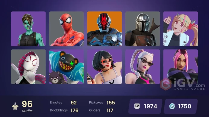| PC/PSN/XBOX | 96 SKINS | Malik | The Foundation | Predator | Mandalorian | The Imagined | Zeus | Ronin | Snap | Hades | 1750 VBUCKS | FyAP0 |