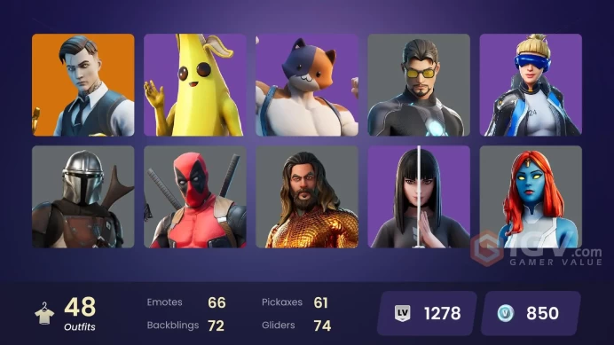 | PC/PSN/XBOX | 48 SKINS | Eternal Knight | Predator | Menace | Mandalorian | Deadpool | Gear Specialist Maya | Midas | 850 VBUCKS | FyKnD |